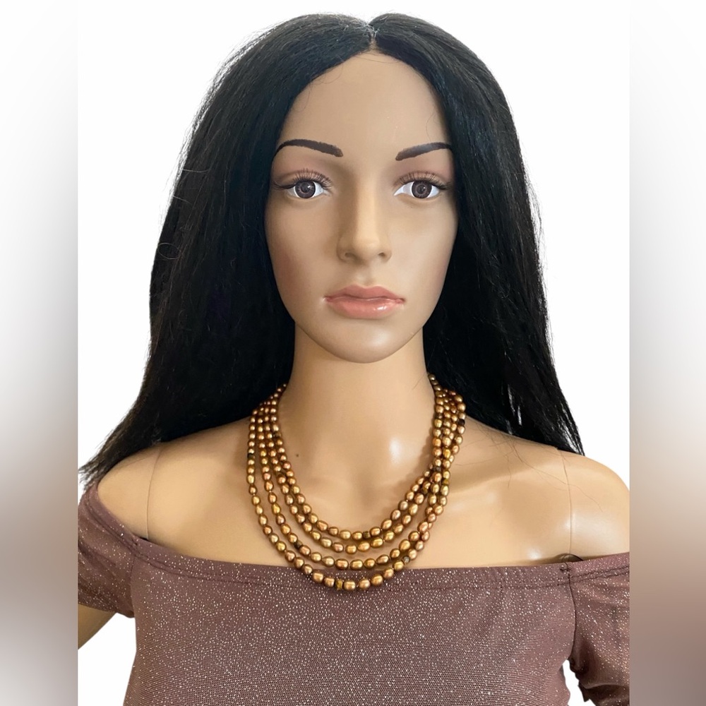 CGI CN champagne pearls with tigers eye 4 strand 925 necklace